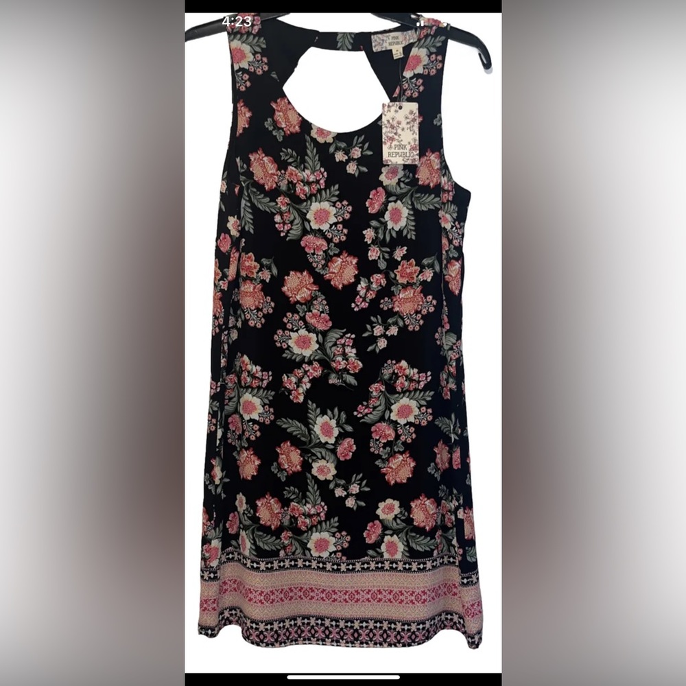 Pink Republic Women's Black Floral Sleeveless Dress with open back-Size Medium